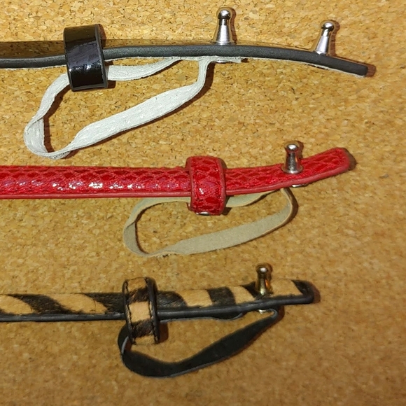 White House Black Market 3 Thin Textured Waist Belts Bows Black Red Animal Print - Picture 4 of 16